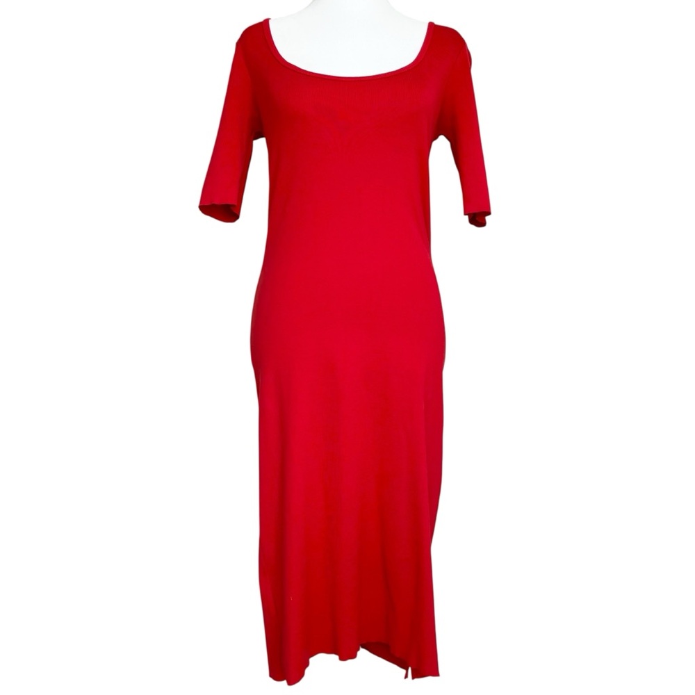 Ralph Lauren Red Cotton Knit Short Sleeve Midi Shirt Dress Cocktail Summer S